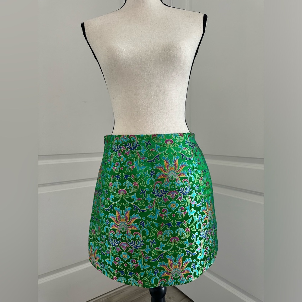 Kim Shui Green skirt with Pink and Orange Design